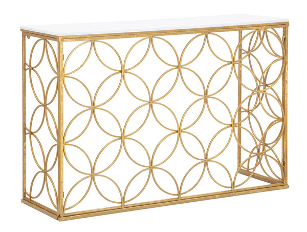 Consola de metall daurat amb tauler blanc 120x40x80 cm