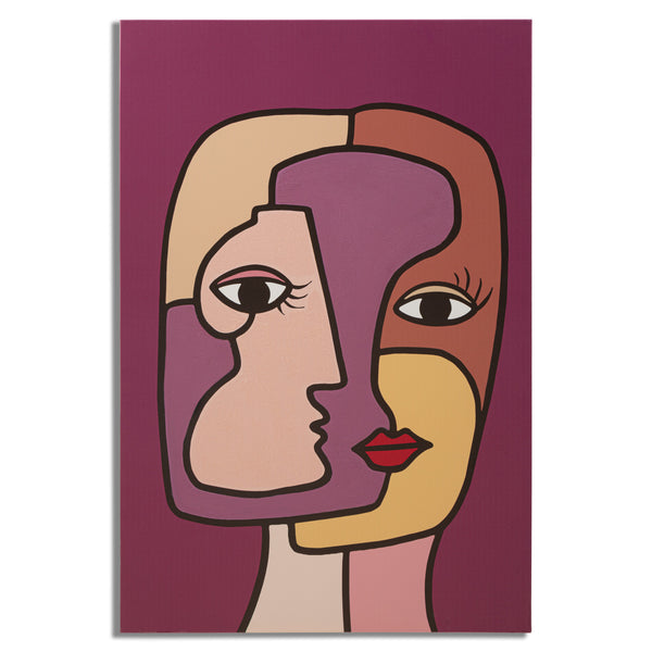Quadre cubista de dos rostres multicolor 60x3x90 cm