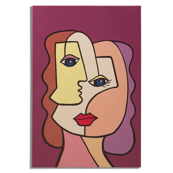 Quadre cubista de rostre de dona multicolor 60x3x90 cm