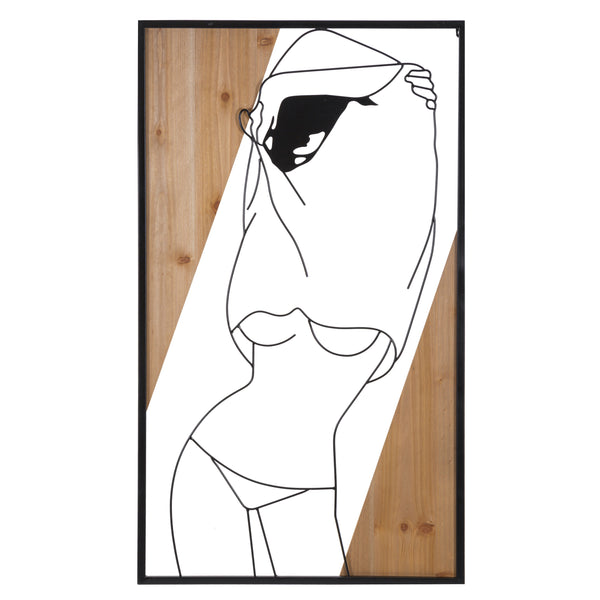 Panell decoratiu 3D dona de metall negre i fusta marró 50x2x90 cm 2
