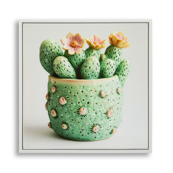 Quadre de cactus en flor sobre llenç lacat 40x2,8x40 cm