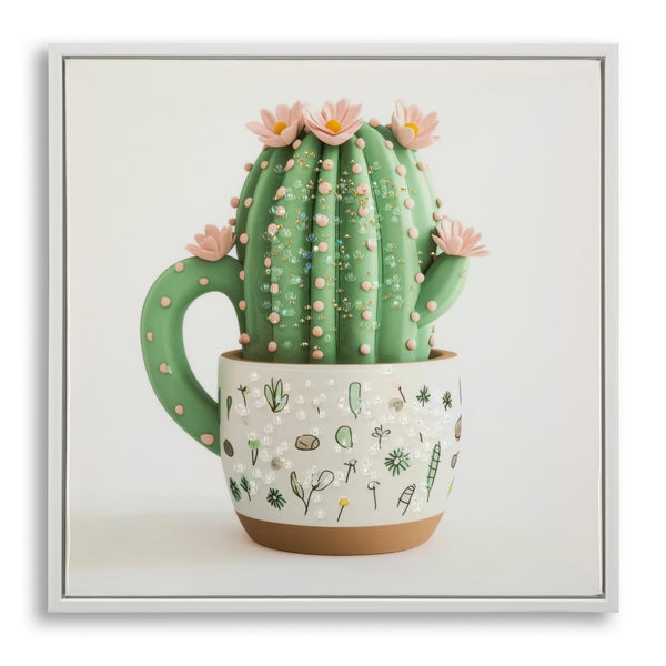 Quadre de cactus delicat sobre llenç lacat 40x2,8x40 cm