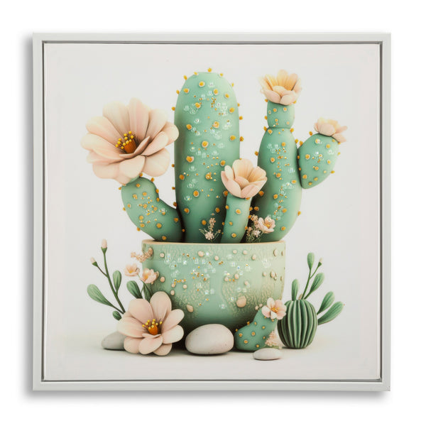 Quadre de cactus en floració sobre llenç lacat 40x2,8x40 cm