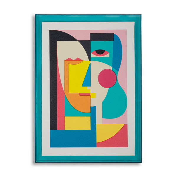 Llenç de rostre cubista de front amb marc acrílic 50x3,3x70 cm