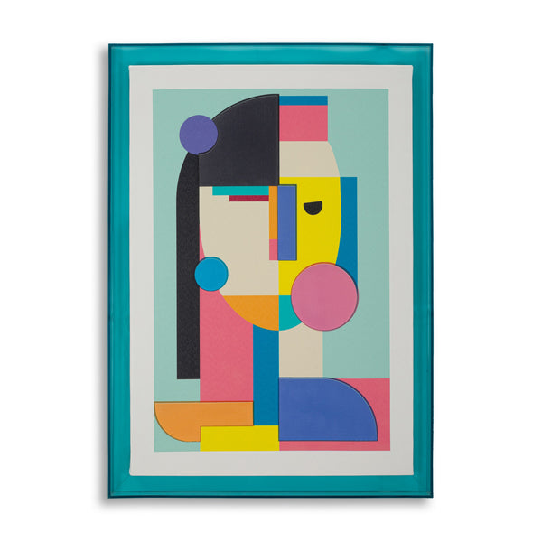 Llenç de rostre cubista de perfil amb marc acrílic 50x3,3x70 cm