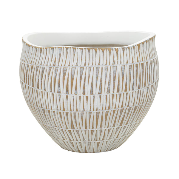 Cachepot de resina blanca con líneas geométricas Ø 26x20,5 cm