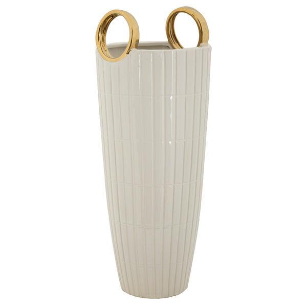 Jarrón de cerámica blanca con líneas Ø 18x45 cm