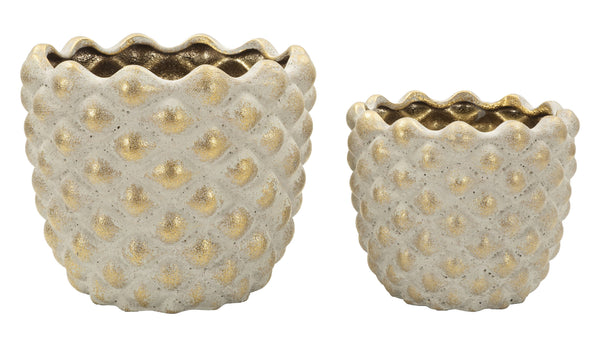 Juego de 2 maceteros de cerámica marrón Ø 23x18 y 18,5x15,5 cm