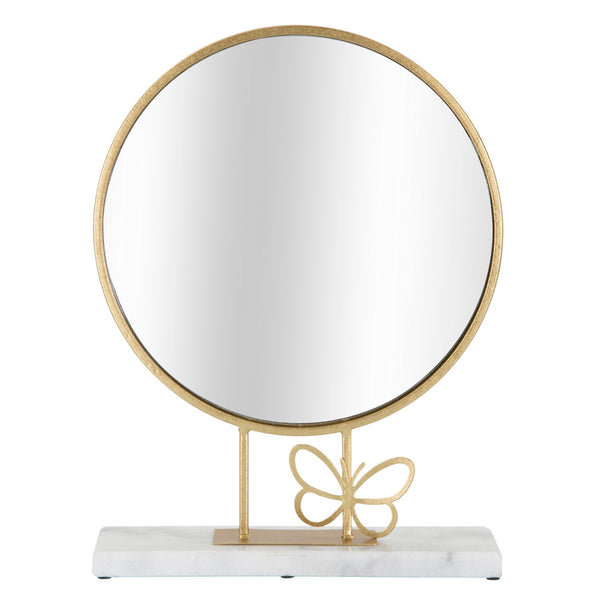 Mirall de sobretaula de metall daurat i marbre blanc amb papallona 30x9x39,5 cm