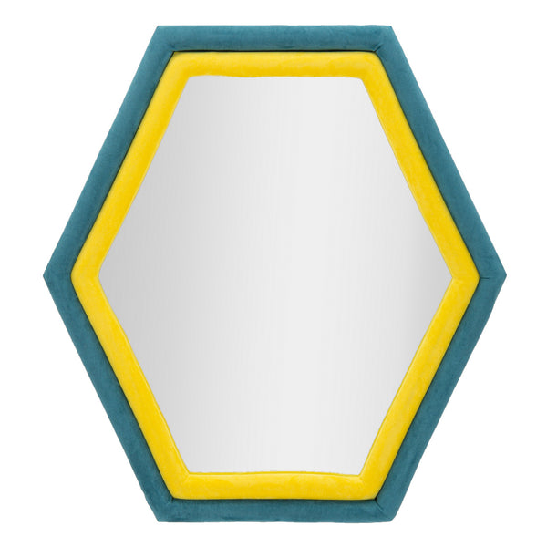 Mirall de paret hexagonal de vellut blau i groc 75x4x80 cm