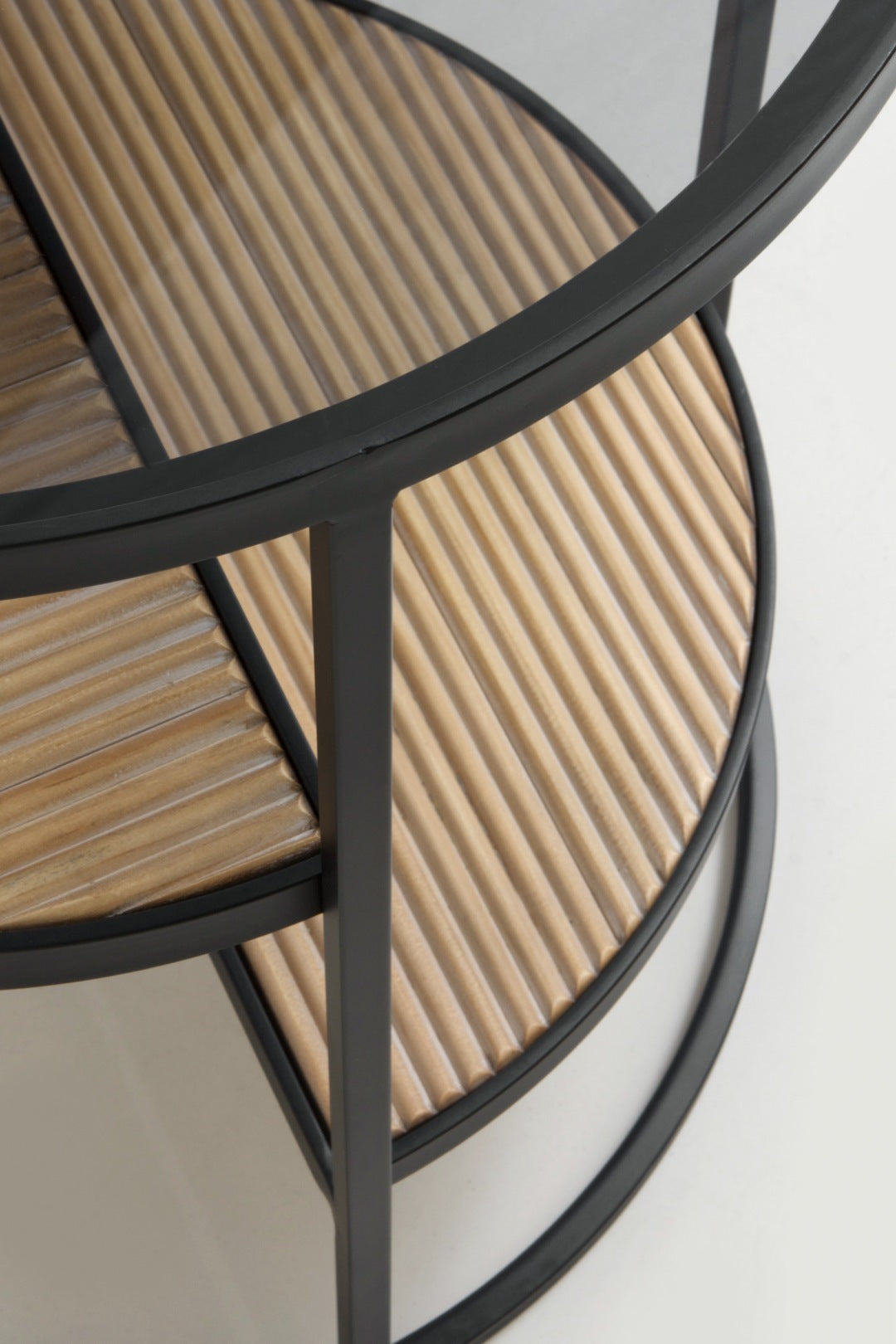 MESA AUXILIAR METALICA CON MADERA Y CRISTAL