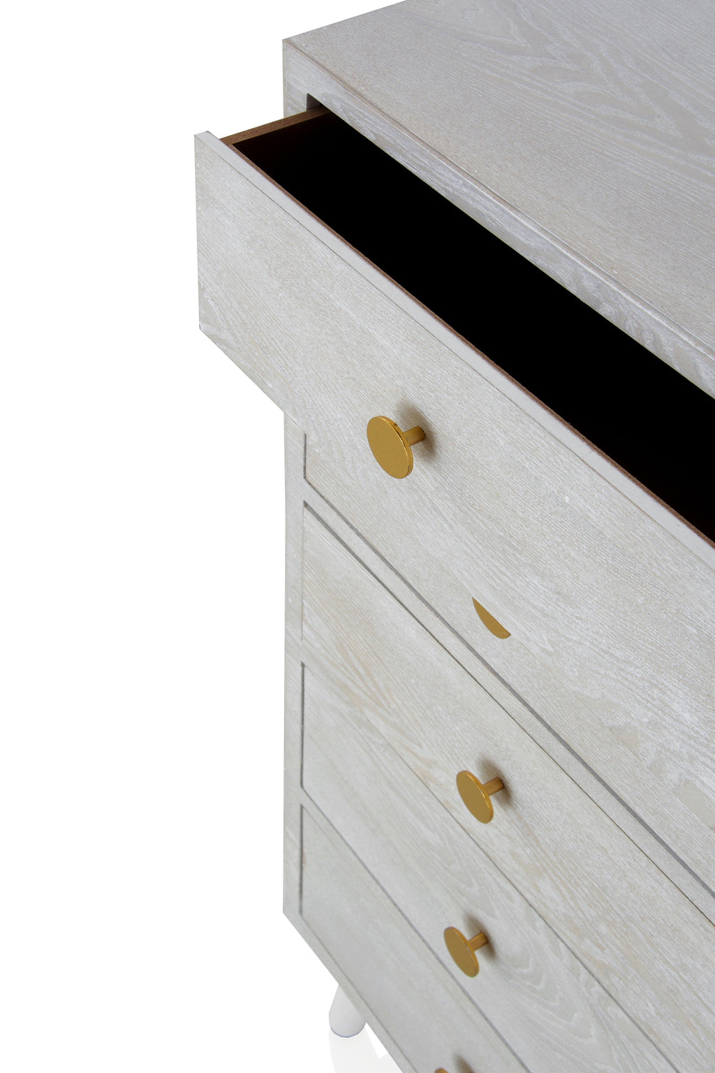 SINFONIER 5CAJONES CHAPADO EN FRESNO PATINADO BLANCO TIRADOR ORO