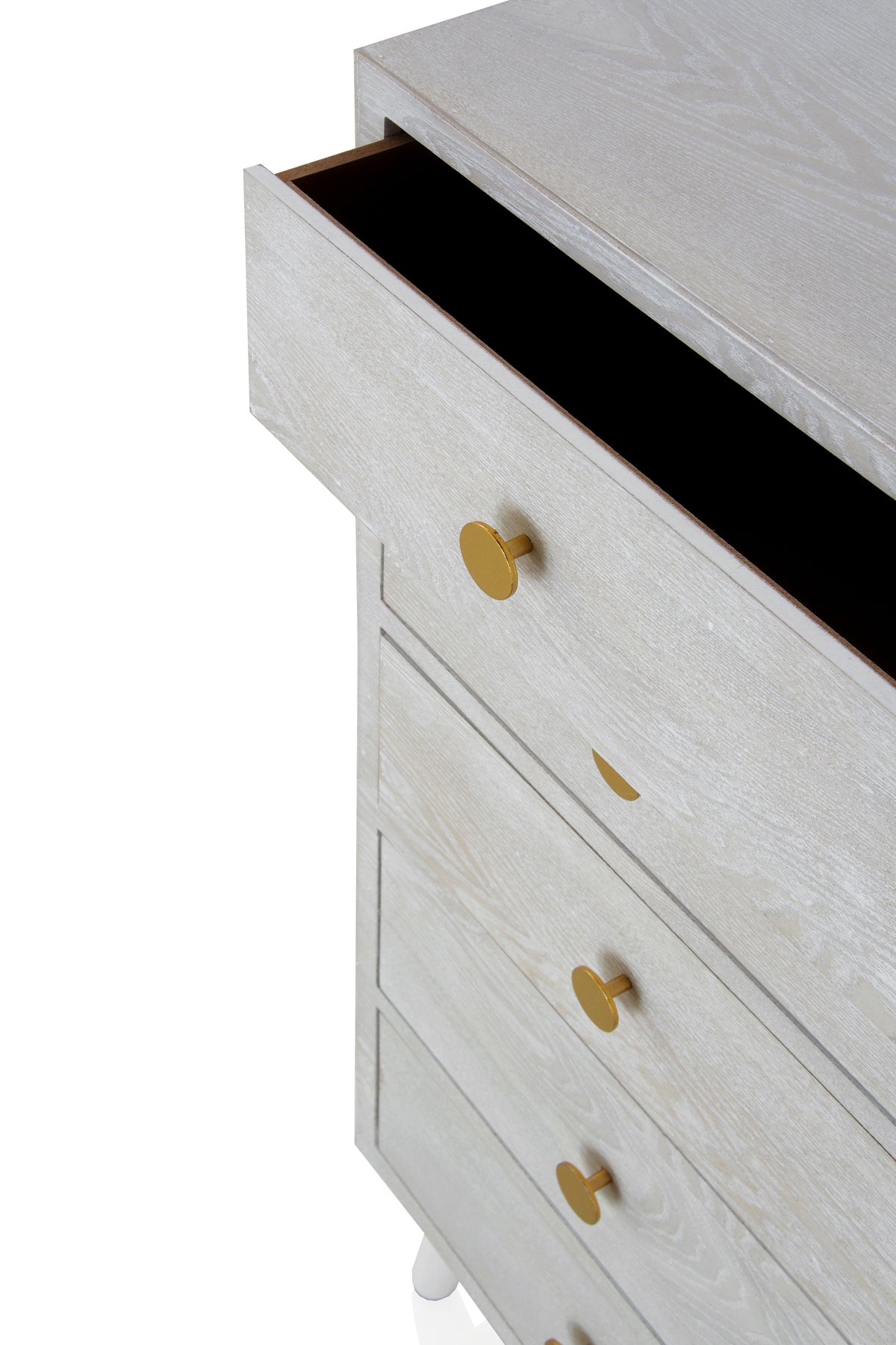 SINFONIER 5CAJONES CHAPADO EN FRESNO PATINADO BLANCO TIRADOR ORO