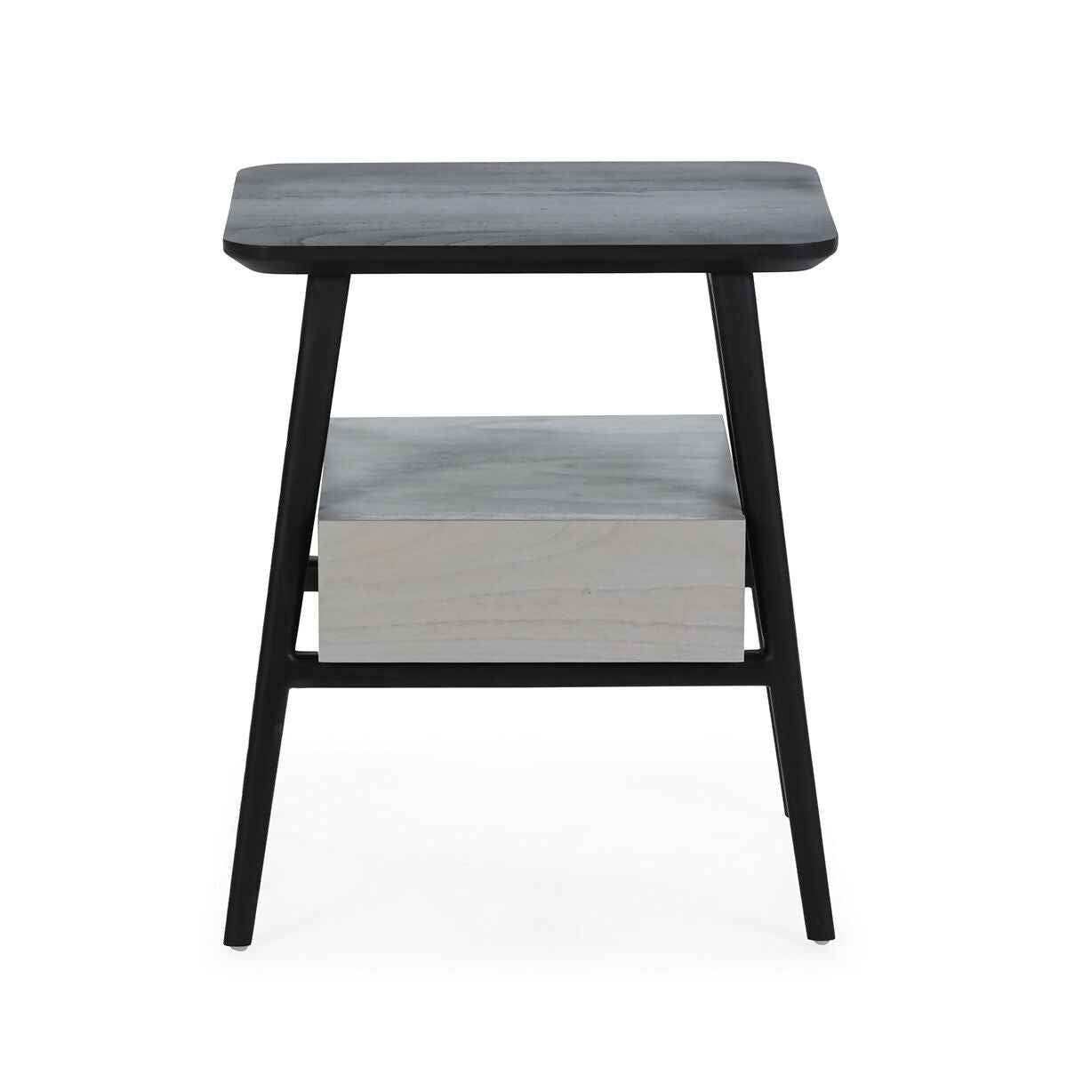 Mesita de Noche 50x38x60 Madera de Cedro Negro/Natural con Pátina Gris