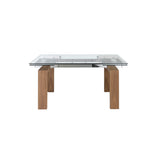 Mesa comedor extensible rectangular cristal templado y nogal