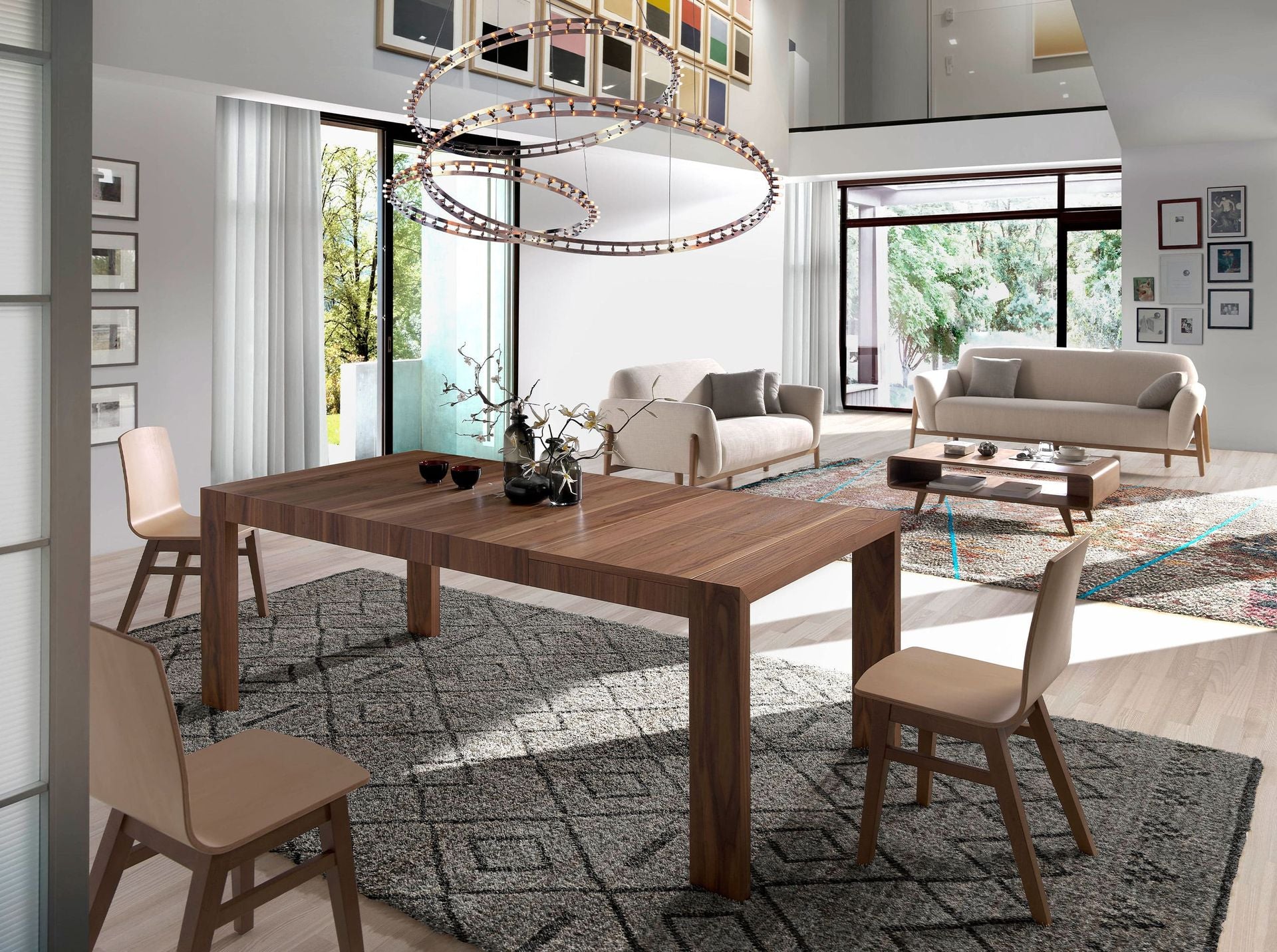 Mesa comedor extensible rectangular nogal