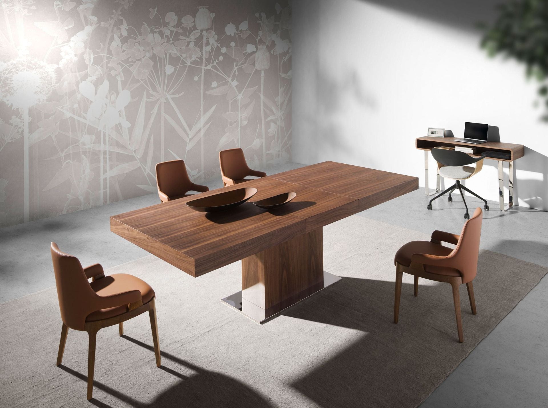 Mesa comedor extensible rectangular nogal