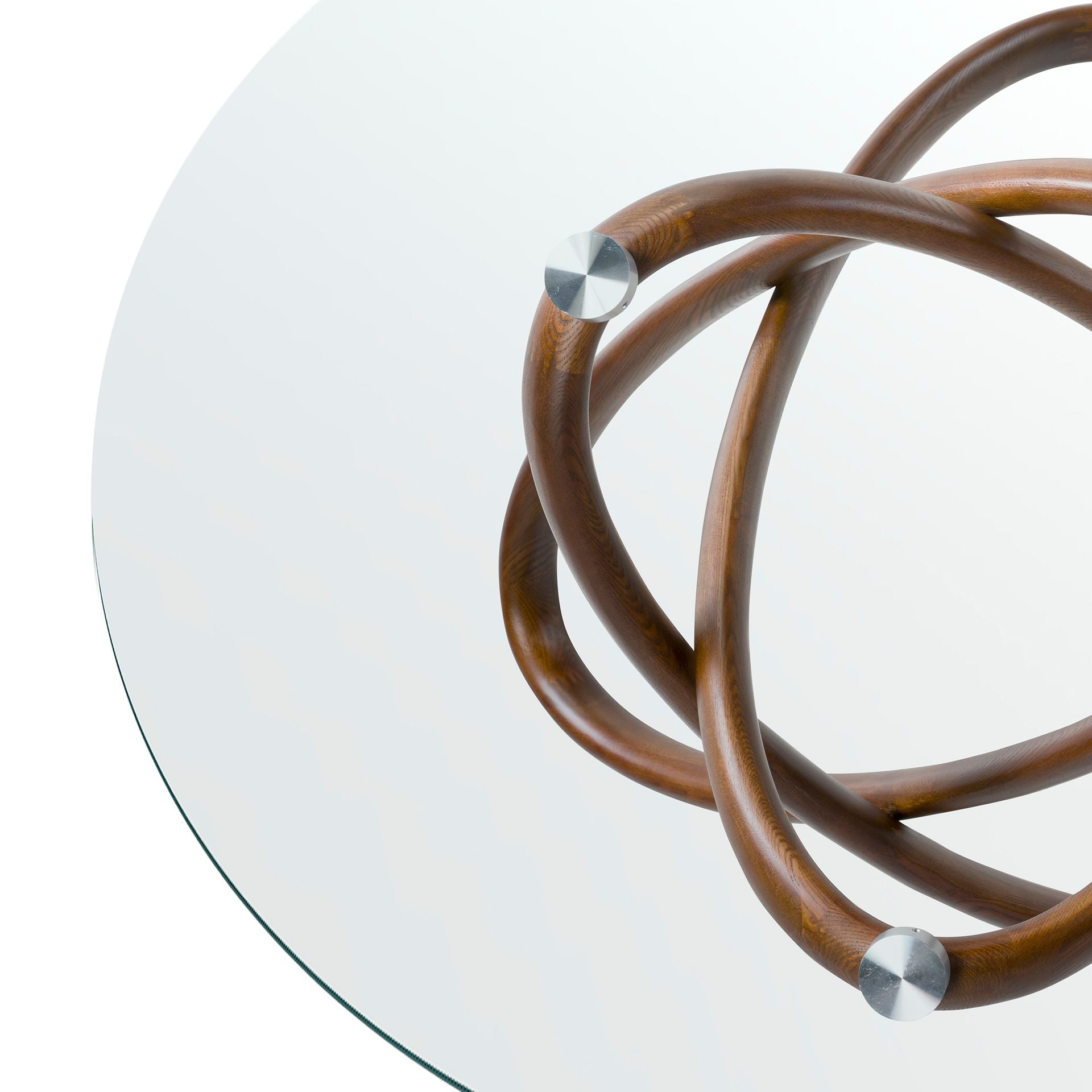 Mesa comedor redonda cristal templado y nogal