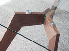 Mesa comedor rectangular cristal templado y nogal