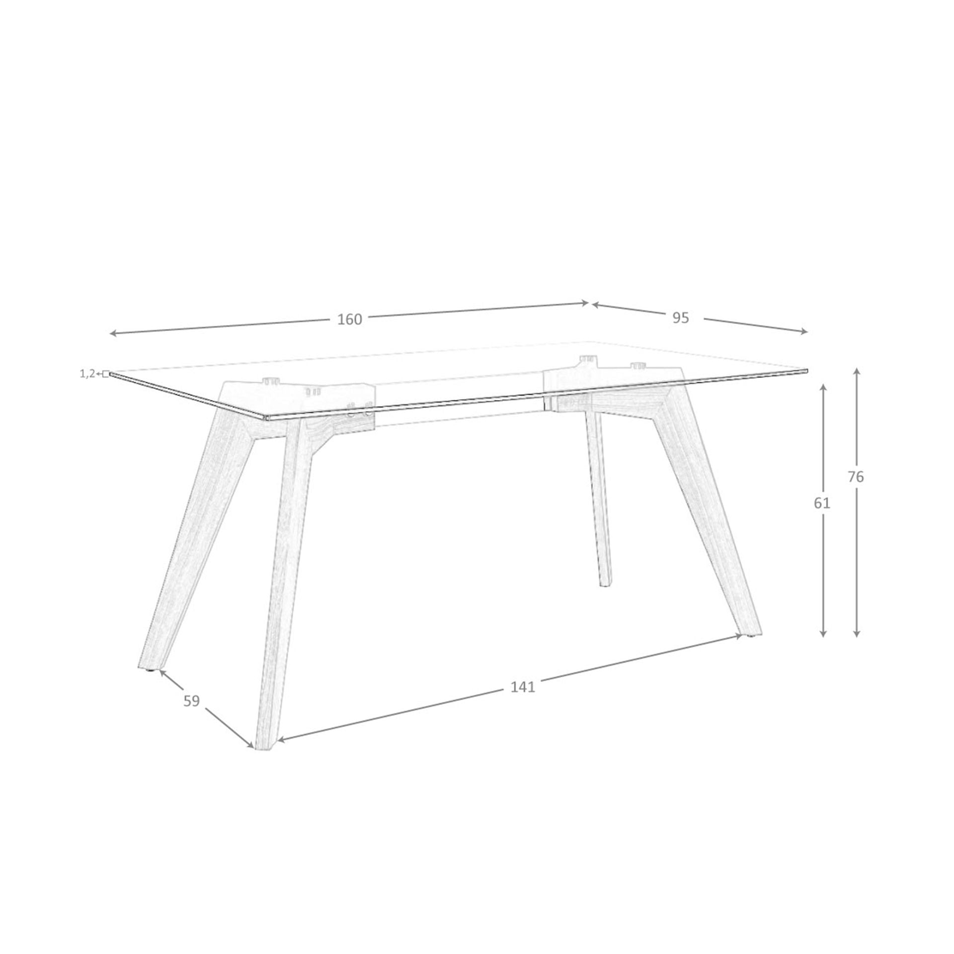 Mesa comedor rectangular cristal templado y nogal