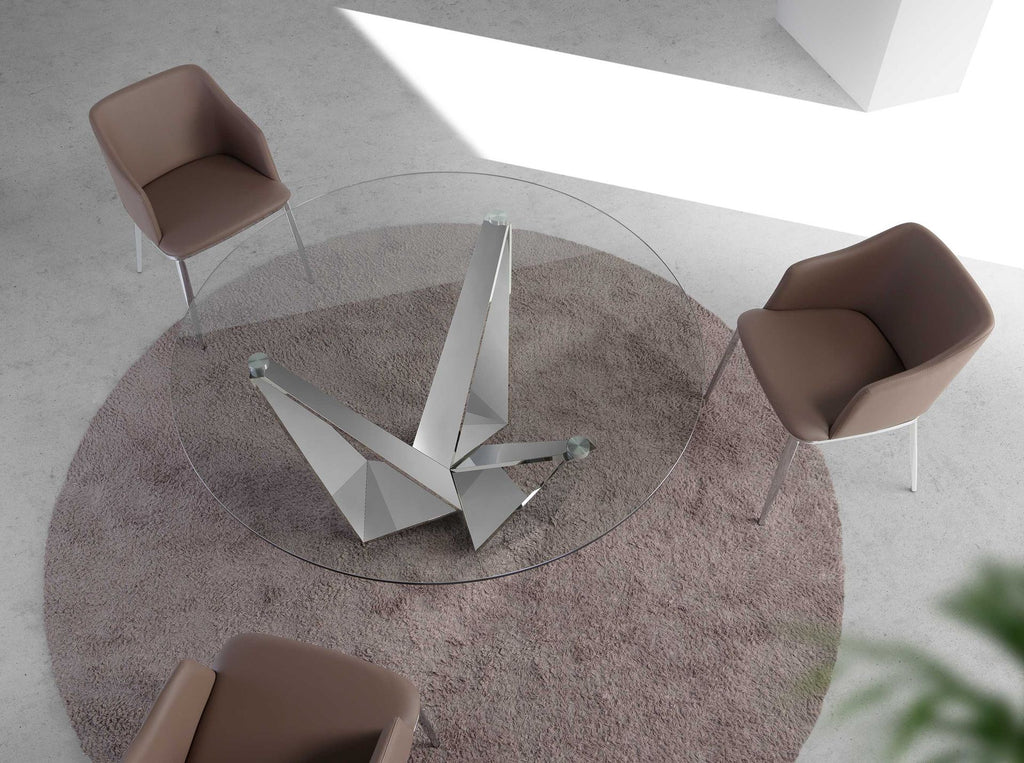 Mesa comedor redonda cristal templado y acero cromado