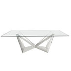 Mesa comedor rectangular cristal templado y acero cromado