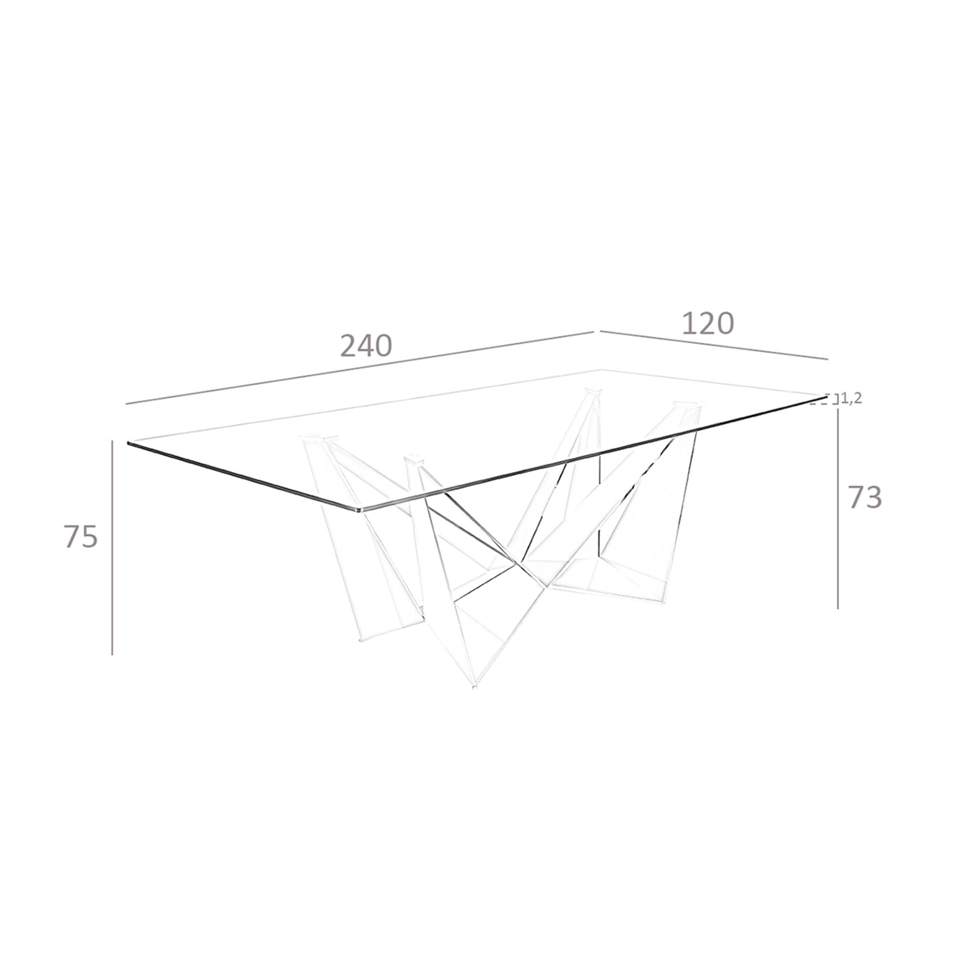 Mesa comedor rectangular cristal templado y acero cromado