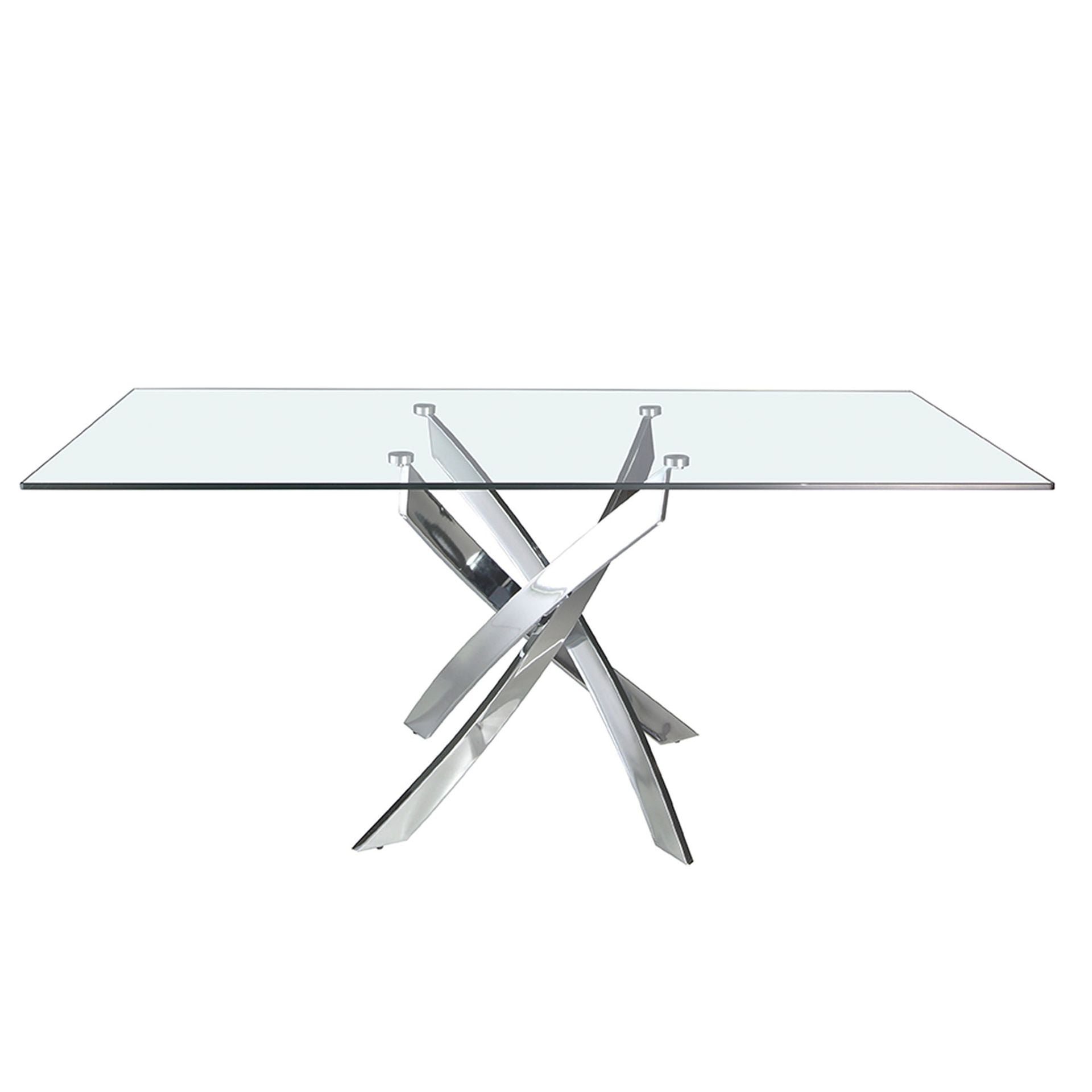 Mesa comedor rectangular cristal templado y acero cromado