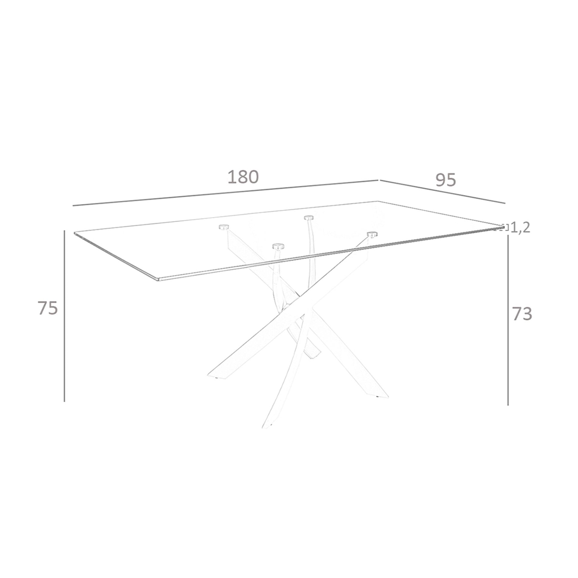 Mesa comedor rectangular cristal templado y acero cromado