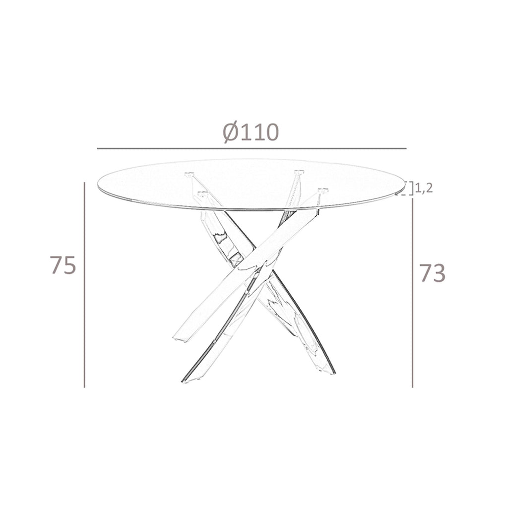 Mesa comedor redonda cristal templado y acero cromado