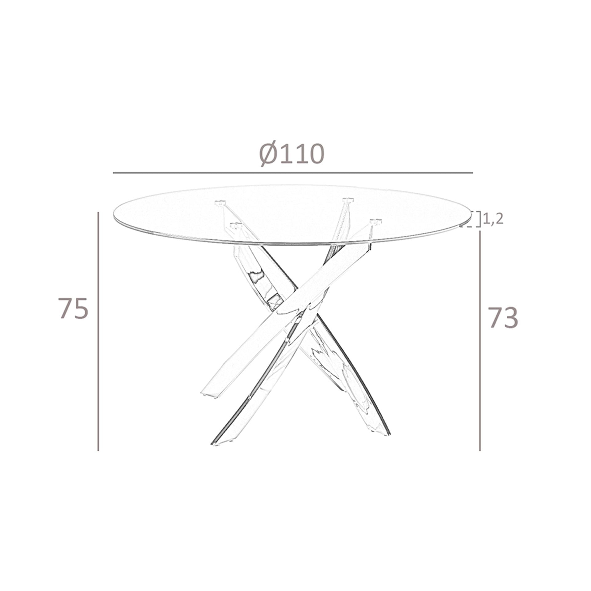 Mesa comedor redonda cristal templado y acero cromado