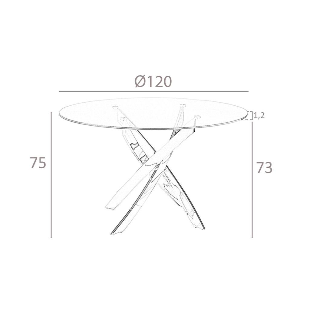 Mesa comedor redonda cristal templado y acero cromado
