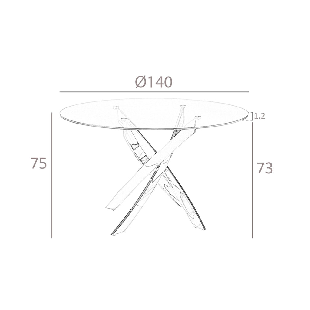 Mesa comedor redonda cristal templado y acero cromado