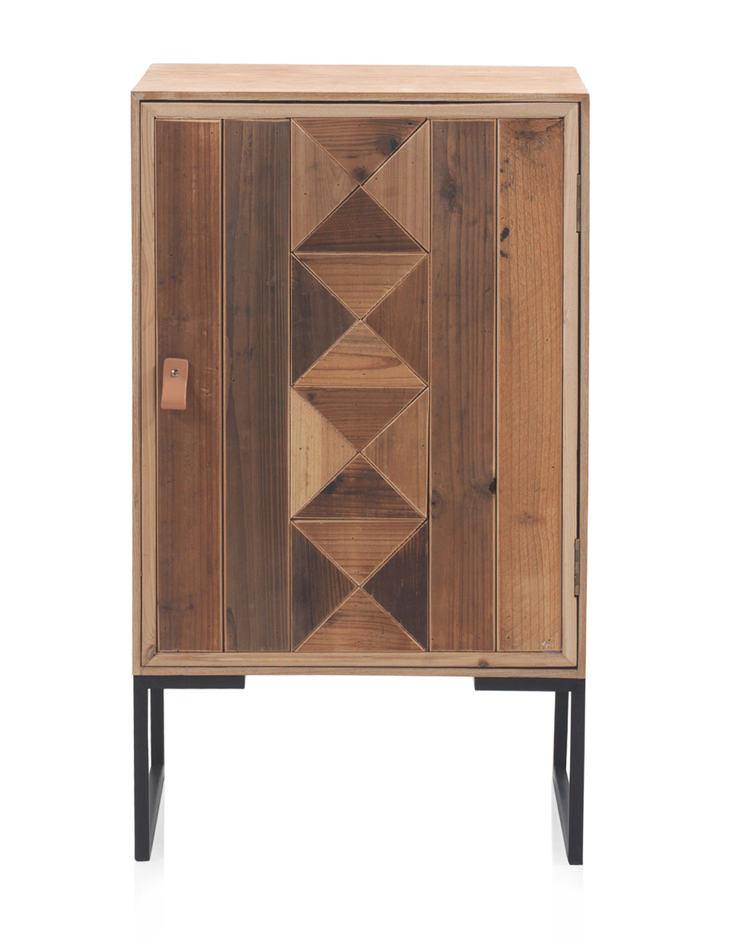 MESITA DE NOCHE MADERA RECICLADA 1 PUERTA CON BASE METALICA