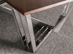 Mesa comedor ovalada barril nogal y acero cromado