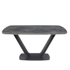Mesa comedor extensible ovalada barril mármol porcelánico y acero negro