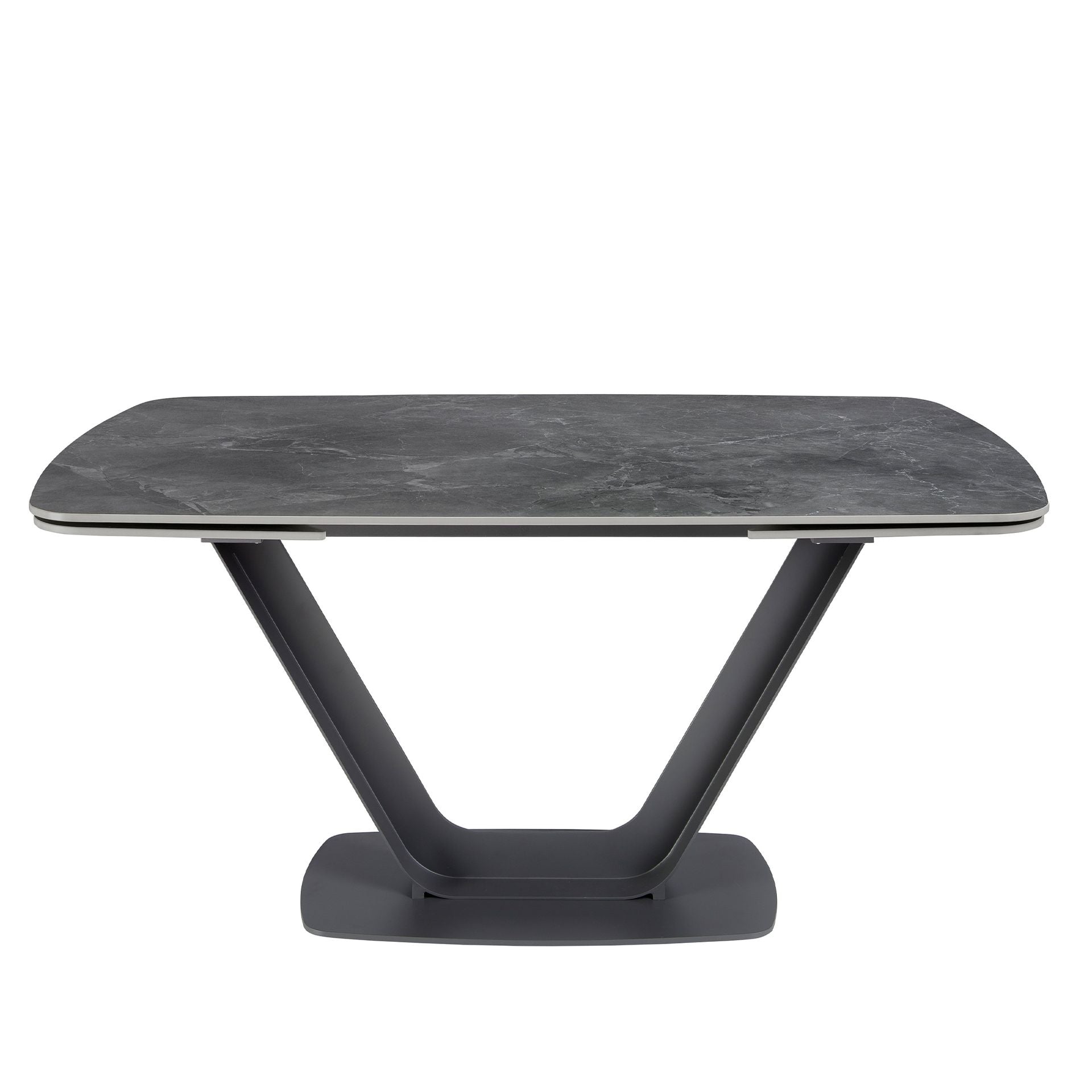 Mesa comedor extensible ovalada barril mármol porcelánico y acero negro
