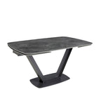 Mesa comedor extensible ovalada barril mármol porcelánico y acero negro