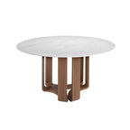 Mesa comedor redonda mármol porcelánico y nogal