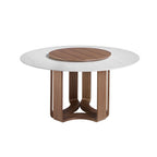 Mesa comedor redonda mármol porcelánico y nogal