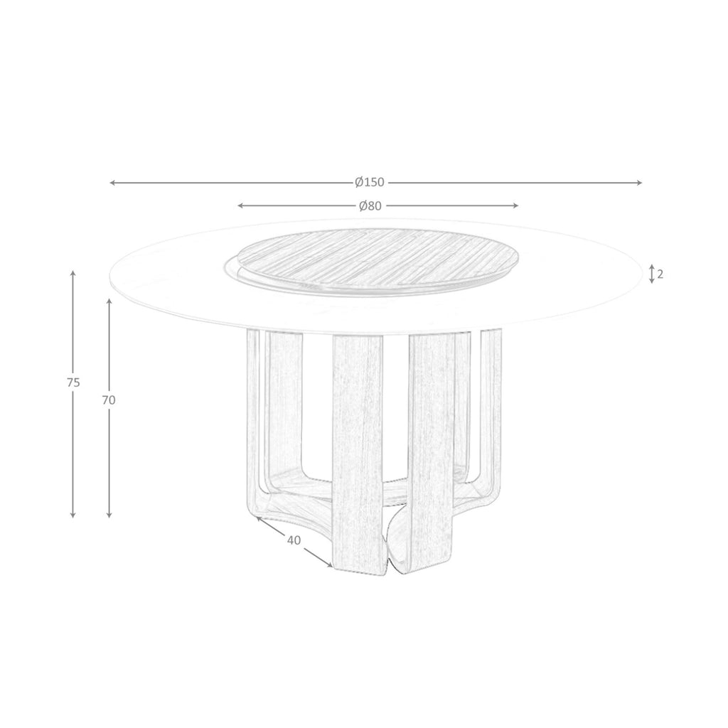 Mesa comedor redonda mármol porcelánico y nogal