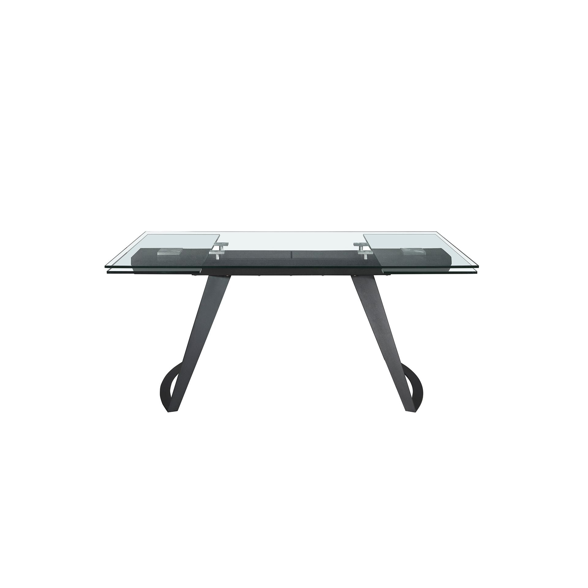 Mesa comedor extensible rectangular cristal templado y acero negro