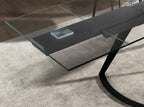 Mesa comedor extensible rectangular cristal templado y acero negro