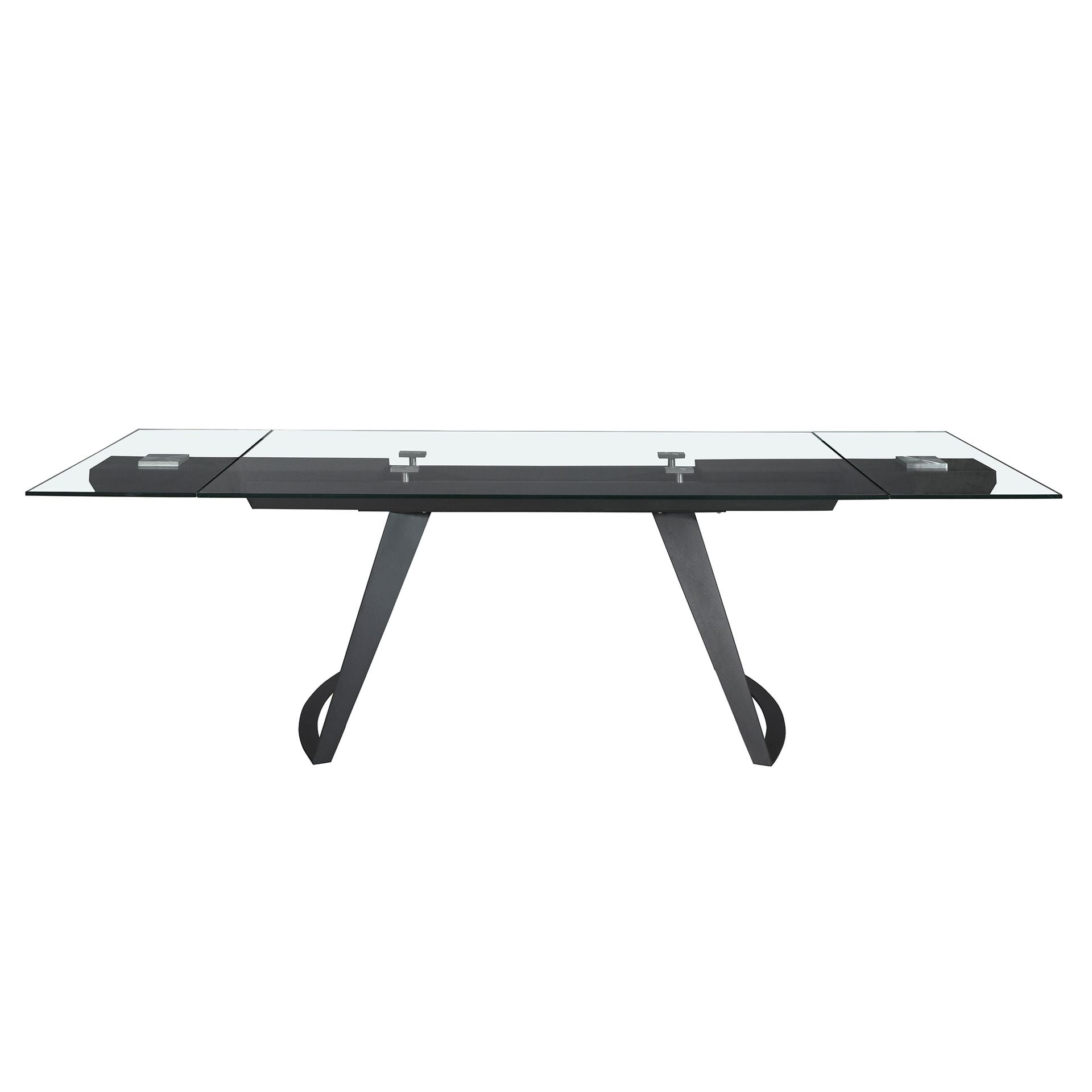 Mesa comedor extensible rectangular cristal templado y acero negro