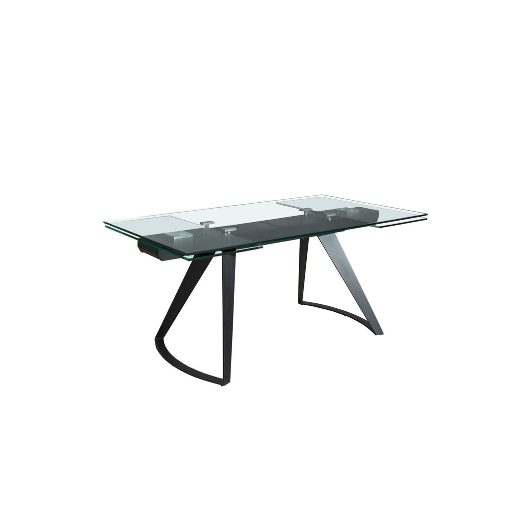 Mesa comedor extensible rectangular cristal templado y acero negro