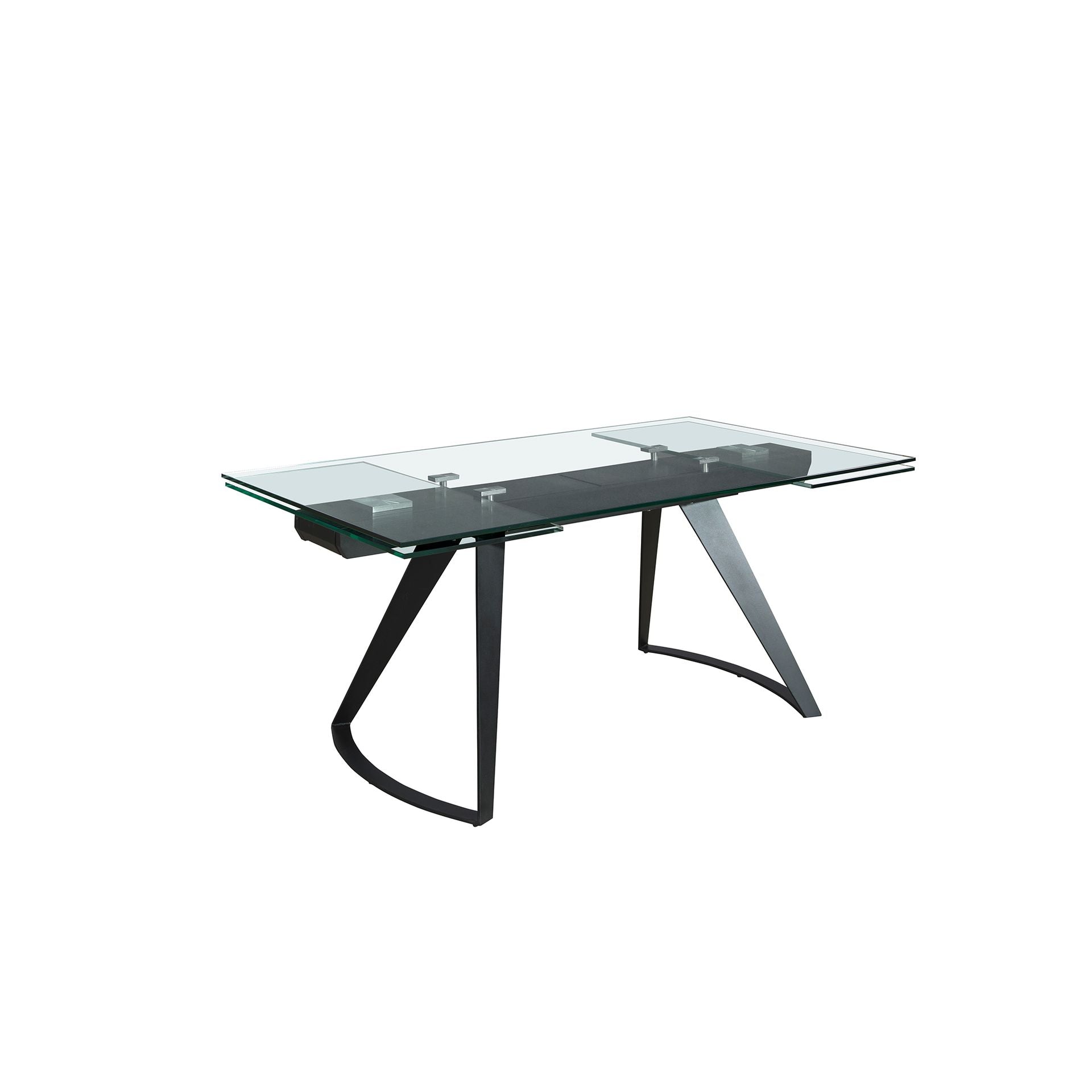 Mesa comedor extensible rectangular cristal templado y acero negro