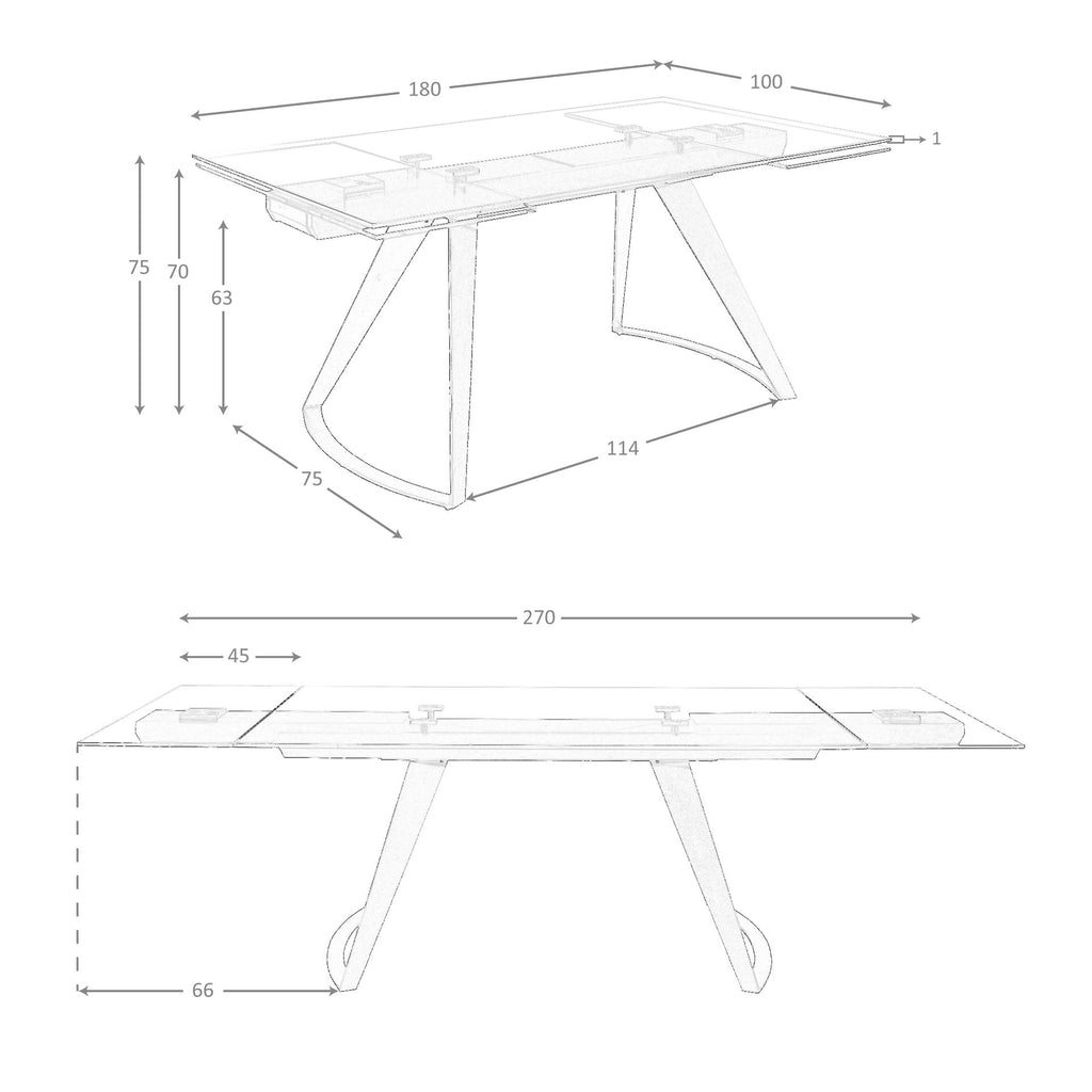 Mesa comedor extensible rectangular cristal templado y acero negro