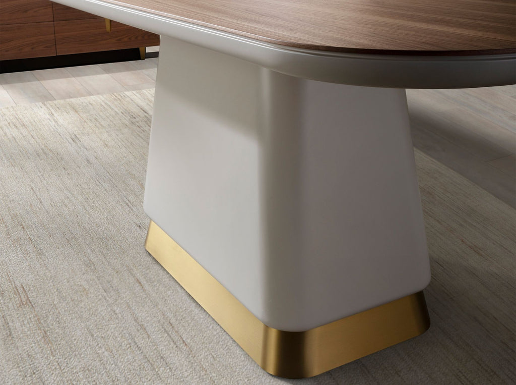 Mesa comedor rectangular nogal y madera beige
