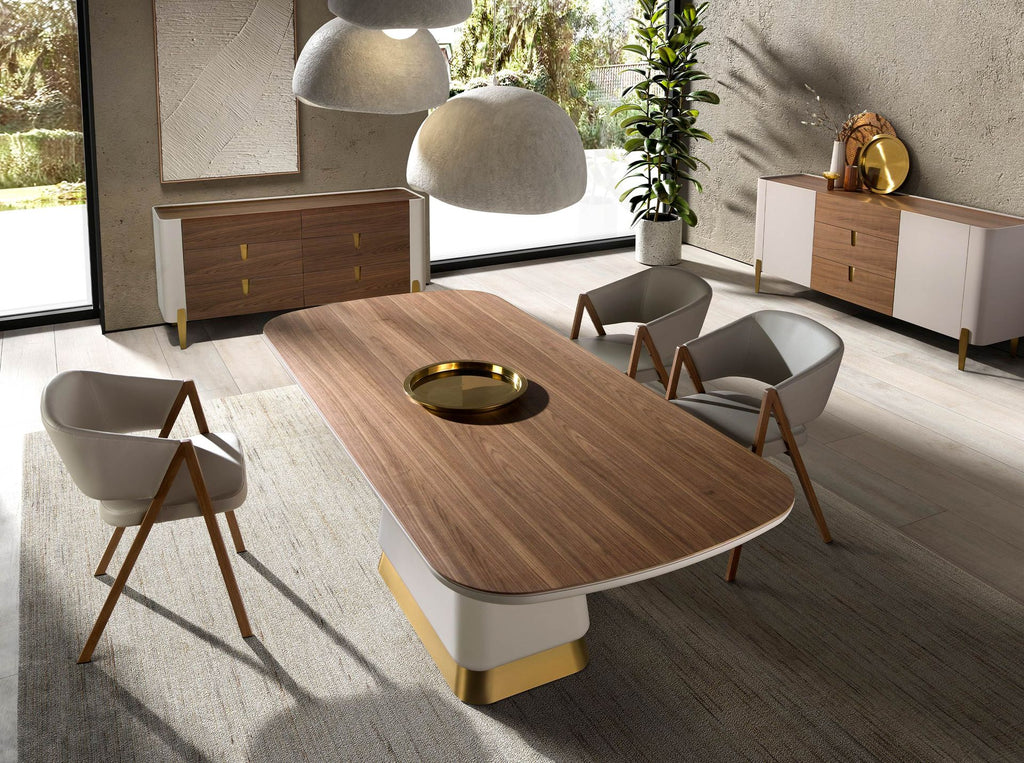 Mesa comedor rectangular nogal y madera beige