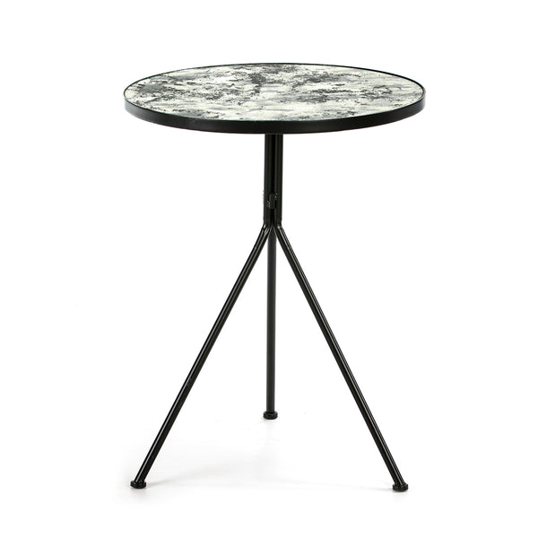 Mesa auxiliar 60x60x78 cm de espejo envejecido y metal negro